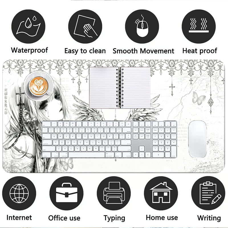 가죽 마우스 패드 블랙 화이트 애니메이션 미학 천사 소 - Gaming Accessories Keyboards 리뷰 및 가격